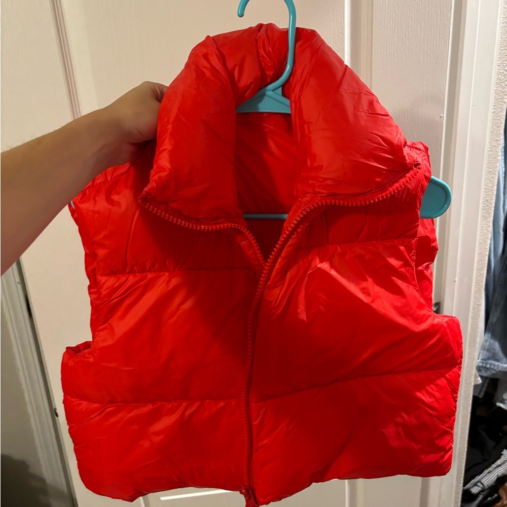 Cropped Red Puffer Vest